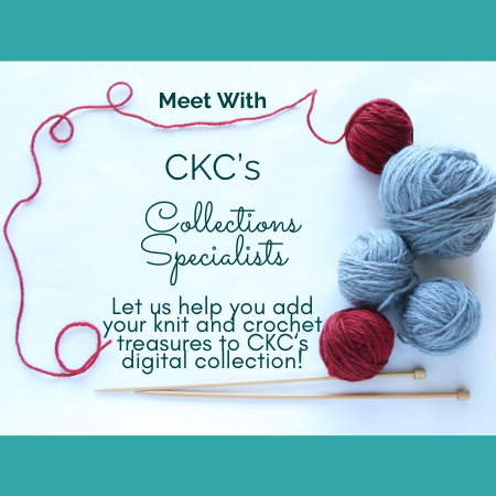 A festive graphic with balls of yarn and the works Meet with CKC's Collections S